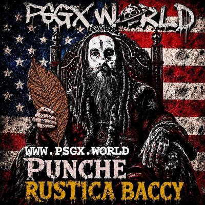 Dark, eerie artwork with a bearded figure and American flag background.