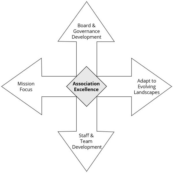 Diagram showing four arrows around 'Association Excellence'.
