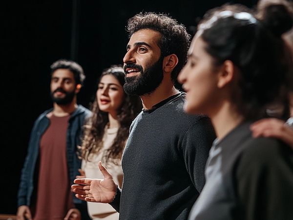 Group of people young in an acting workshop at Najjar performing arts academy