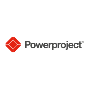 Powerproject logo with a red diamond shape and gray text.