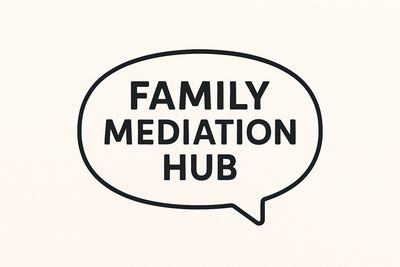 Speech bubble with "Family Mediation Hub" text inside.