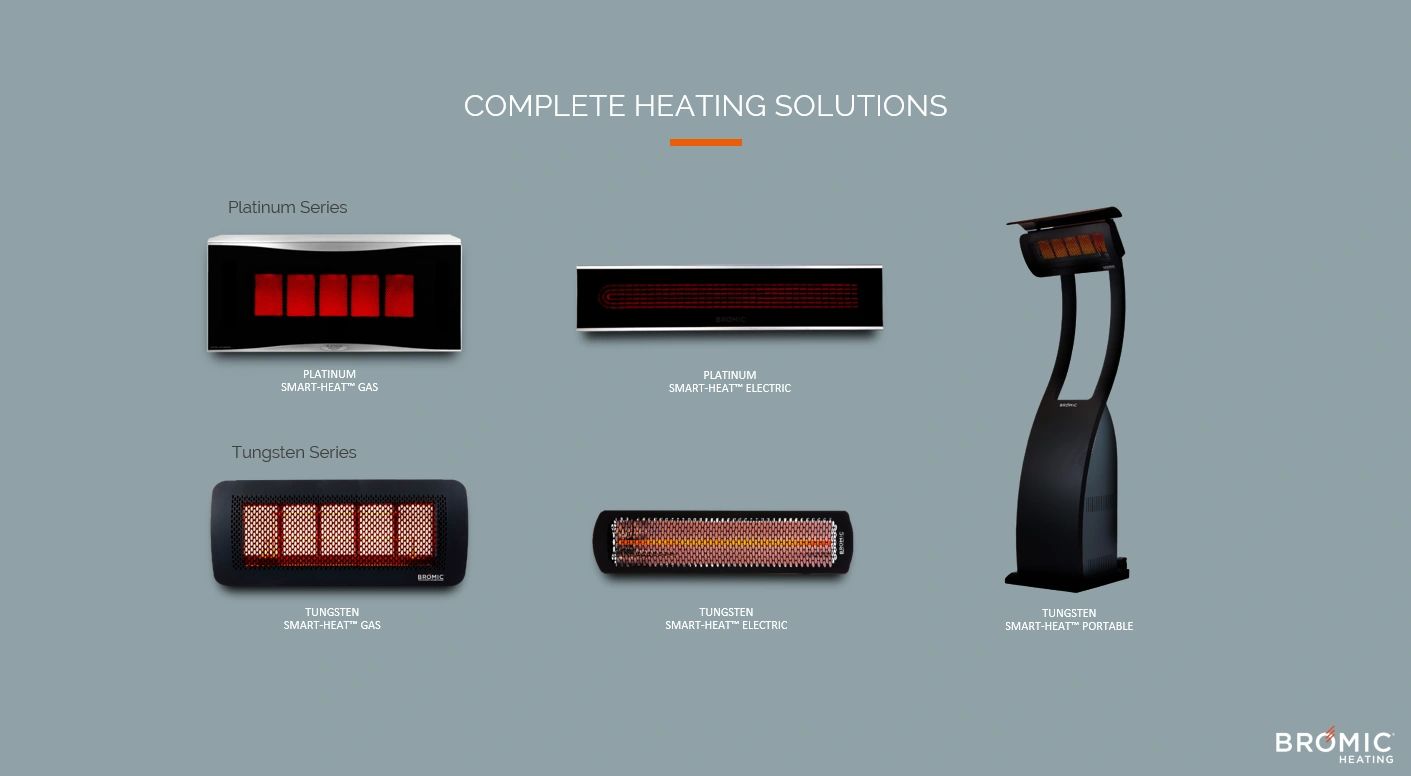 Bromic Platinum Electric
Bromic Tungsten Gas
Bromic Platinum Gas
Garden Patio Heater
Outdoor Heater