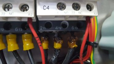 Burnt wires on Boiler element contactor 