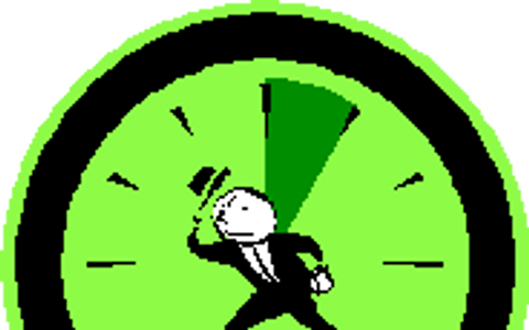 Green clock with a man in the center running
