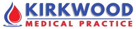 Kirkwood Medical Practice logo with a red drop and blue text.