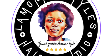 Logo of Lamonki Styles Hair Studio featuring a woman's portrait and the slogan 'Just gotta have style'.