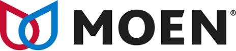 Moen company logo with red and blue swoosh design.