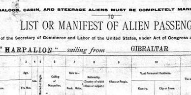 Banner from Harpalion immigrant ship manifest, 1912