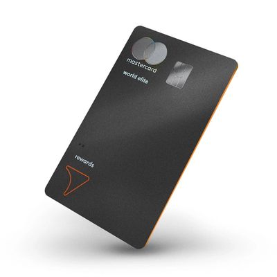 Sleek black Mastercard World Elite credit card with rewards logo.
