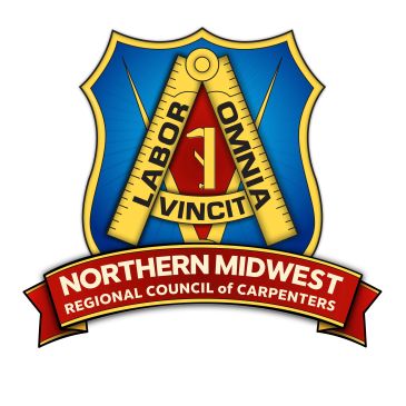 Emblem of Northern Midwest Regional Council of Carpenters with tools and motto.