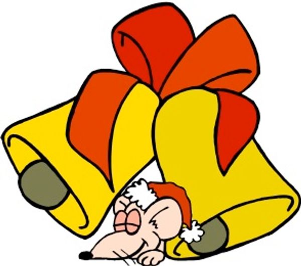 Mouse with Christmas bells and bow.