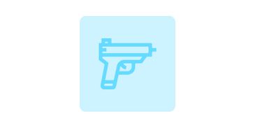 Blue outline of a handgun icon on a light blue square background.