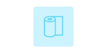 Icon of a paper towel roll on a light blue background.