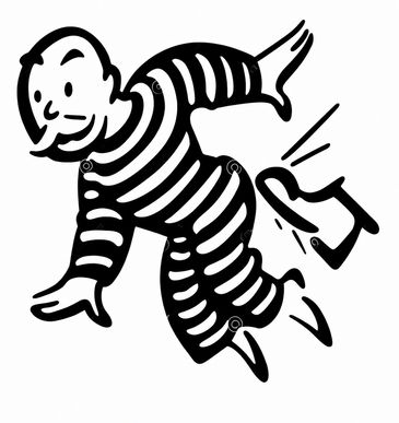 Cartoon of a prisoner being kicked by a boot.