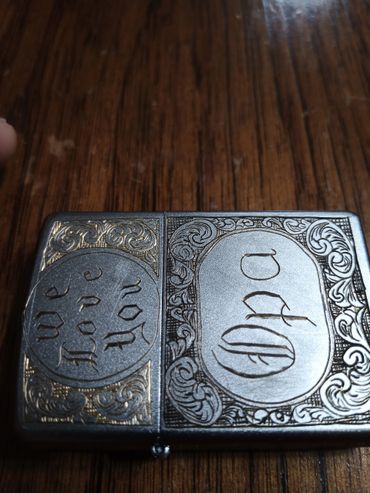 Hand-engraved Zippo with scrollwork and monogram 