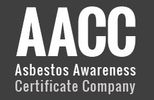 Logo of Asbestos Awareness Certificate Company (AACC) with bold white text on black background.