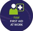 Icon representing first aid at work with a medical cross and person symbol.