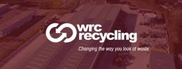 WRC Recycling logo with tagline over an aerial industrial background.