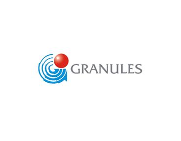 Logo with blue spiral and red sphere for Granules company.