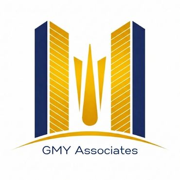 Logo featuring stylized buildings and a central abstract shape with GMY Associates text.