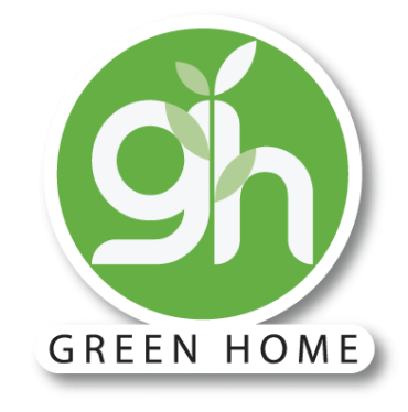Logo of Green Home with green circle and white letters 'gh' with leaf design.