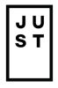 Black and white JUST text logo inside a rectangle.