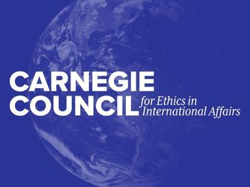 Logo of Carnegie Council for Ethics in International Affairs with Earth background.