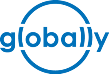 Blue logo with the word 'globally' encircled by a partial ring.
