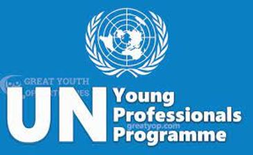 Logo of the UN Young Professionals Programme on a blue background.