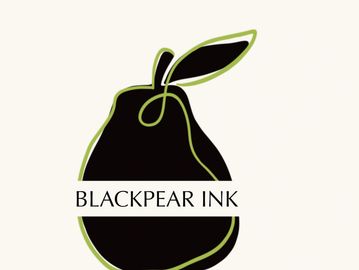 Logo of a black pear with the text 'BLACKPEAR INK' across it.