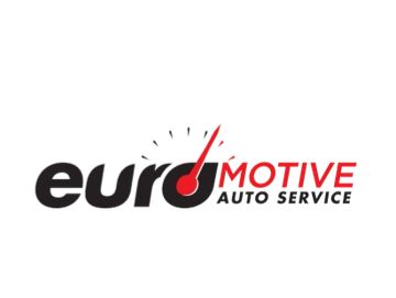 Logo for Euro Motive Auto Service with a speedometer design.