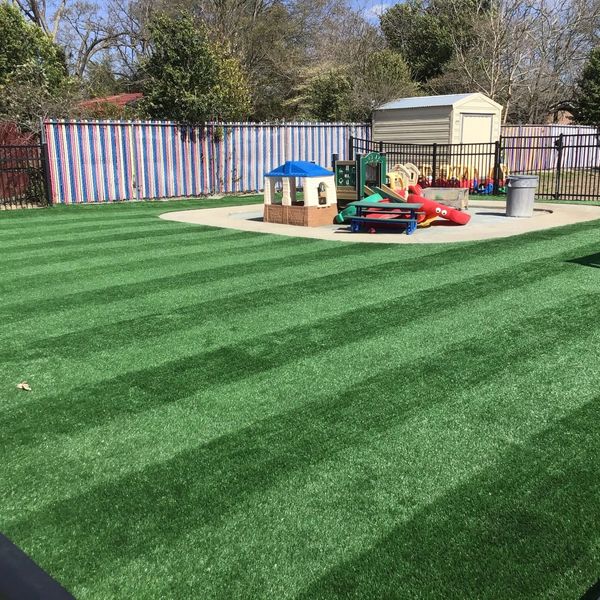 Synthetic turf backyard kid and pet friendly