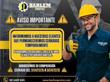 Aviso de cierre temporal de Barlem Protec del 21/04/2026 al 5/04/2026.