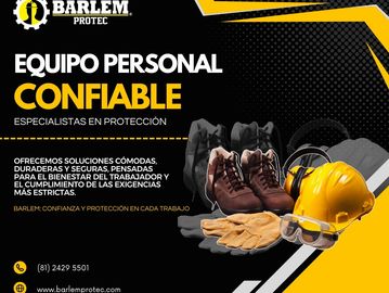 Equipo personal confiable para protección laboral con casco, guantes y botas.