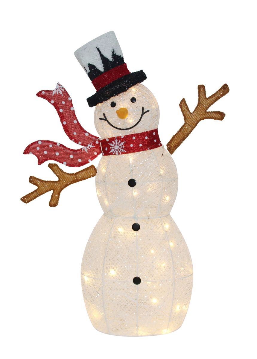 Light Up 3D Sparkle Glitter Snowman 90CM Tall White LED In/ Outdoor ...