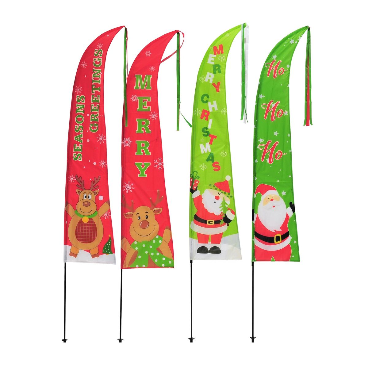 4 Christmas Yard Flags Outdoor Garden RED GREEN Santa Merry Xmas