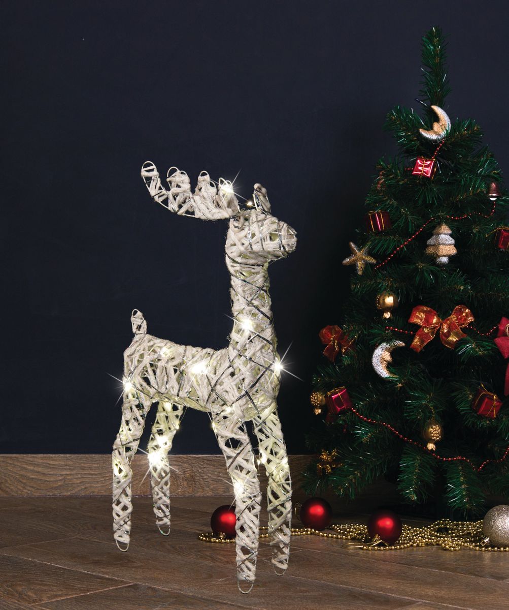 70cm Snowy Reindeer 3D White & Silver 30 LED USB Indoor Christmas