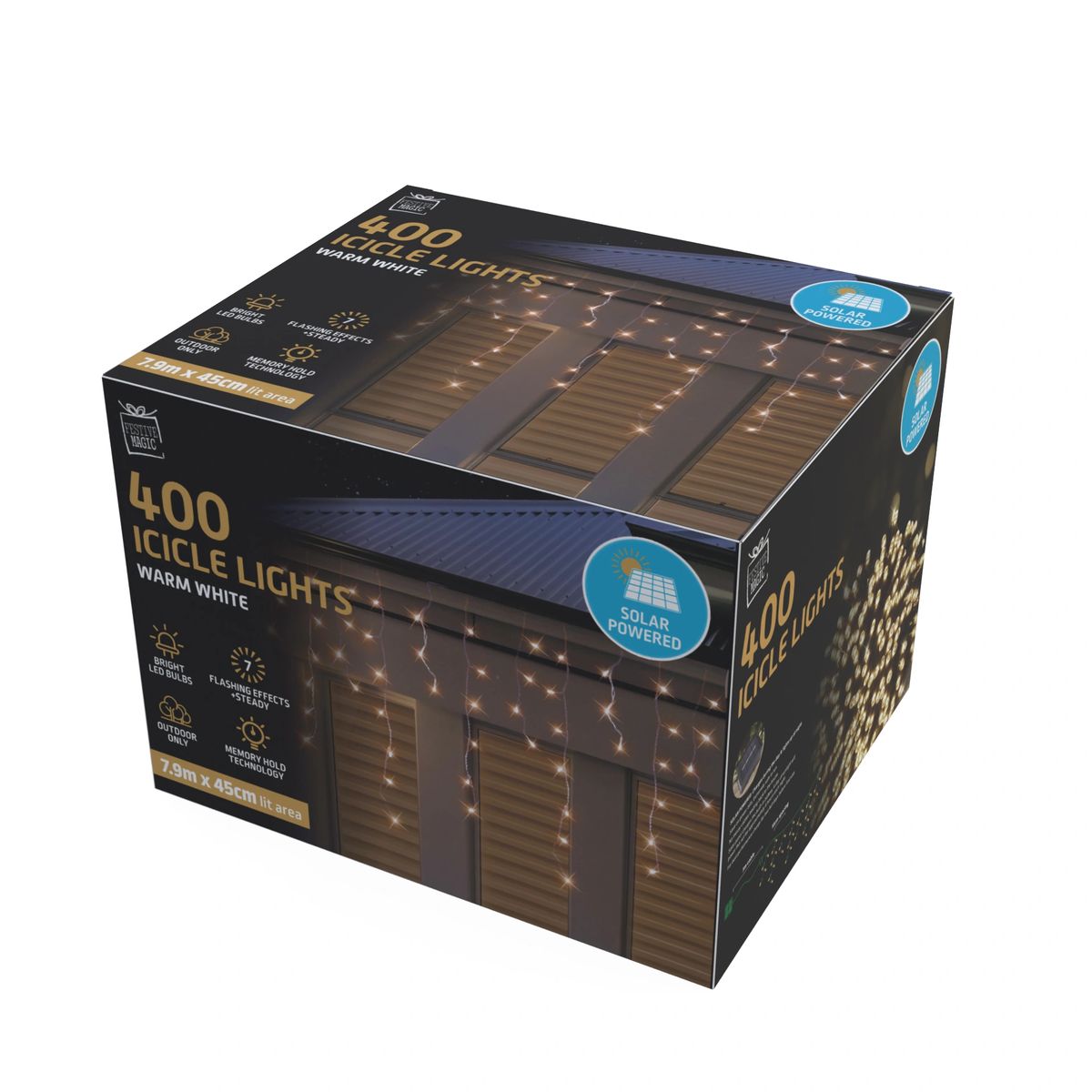 400 SOLAR LED Icicle Warm White Outdoor Christmas Gutter Lights 7.9m Length