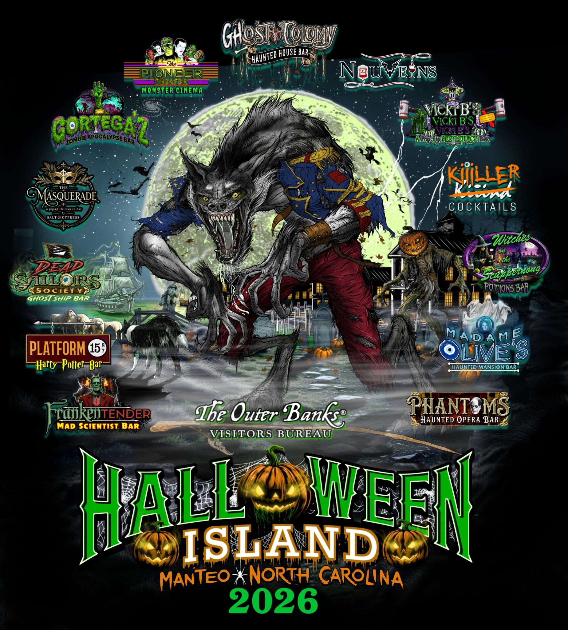 A sneak peek at the t-shirt art for Halloween Island 2026!