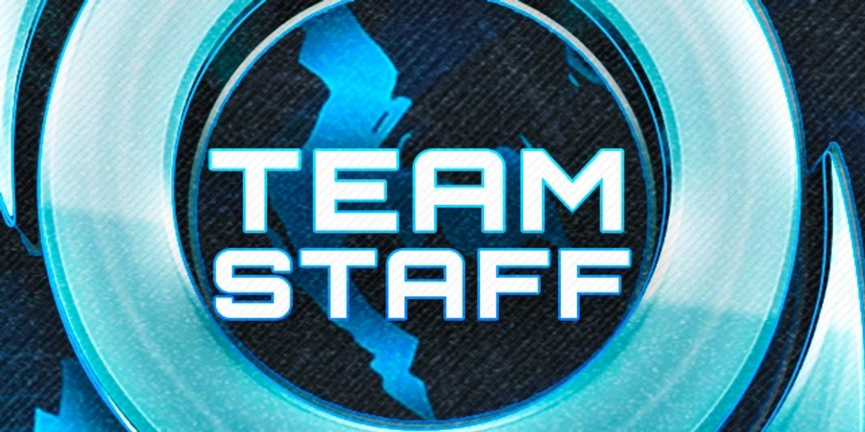 Glowing blue Team Staff emblem with dynamic circular design.