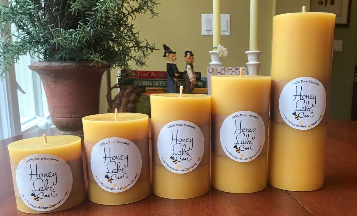 Yellow BEESWAX Set of 3 Pillar Candles 100% Organic Pure Honey