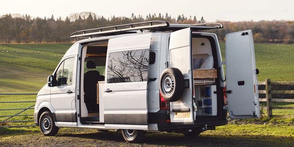New shape VW crafter campervan conversion in a quirky rustic style