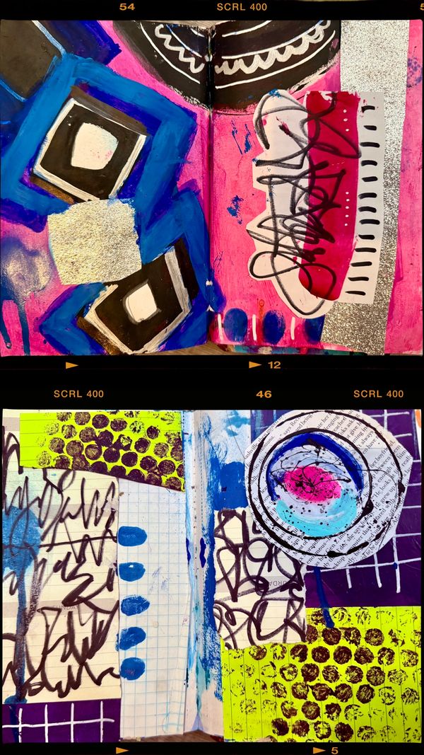 2 Art Journal Speeads from my latest Journal! I used acrylics, spray paints,  and alcohol inks!