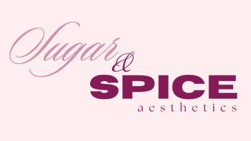 Elegant logo of Sugar &amp; Spice Aesthetics in stylish fonts with pink background.
