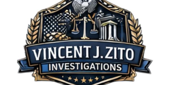 Logo for Vincent J. Zito Investigations with justice and American symbols.