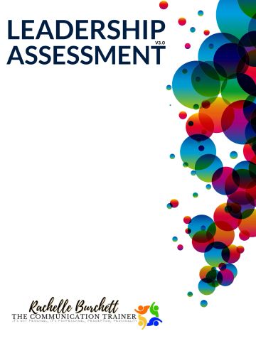 Cover page of a Leadership Assessment by Rachelle Burchett with colorful circular designs.