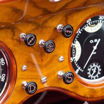 Detail of a custom dash board for a vintage auto.