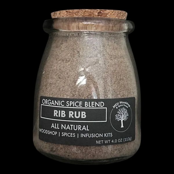 Rib Rub Blend in a glass jar with cork