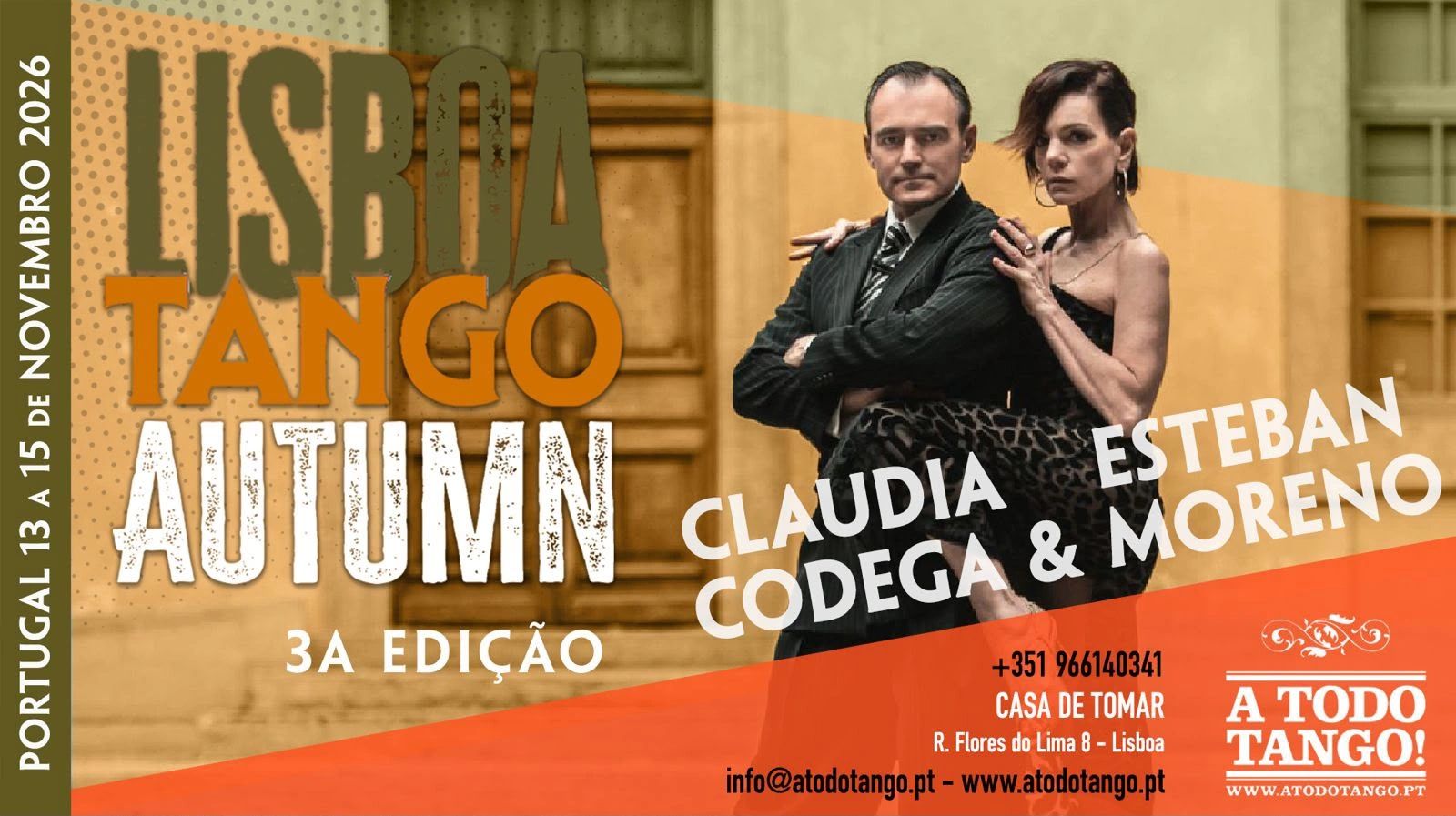 Lisboa Tango Autumn 13 a 15 de Novembro 2026 com Claudia Codega e Esteban Moreno, A Todo Tango!