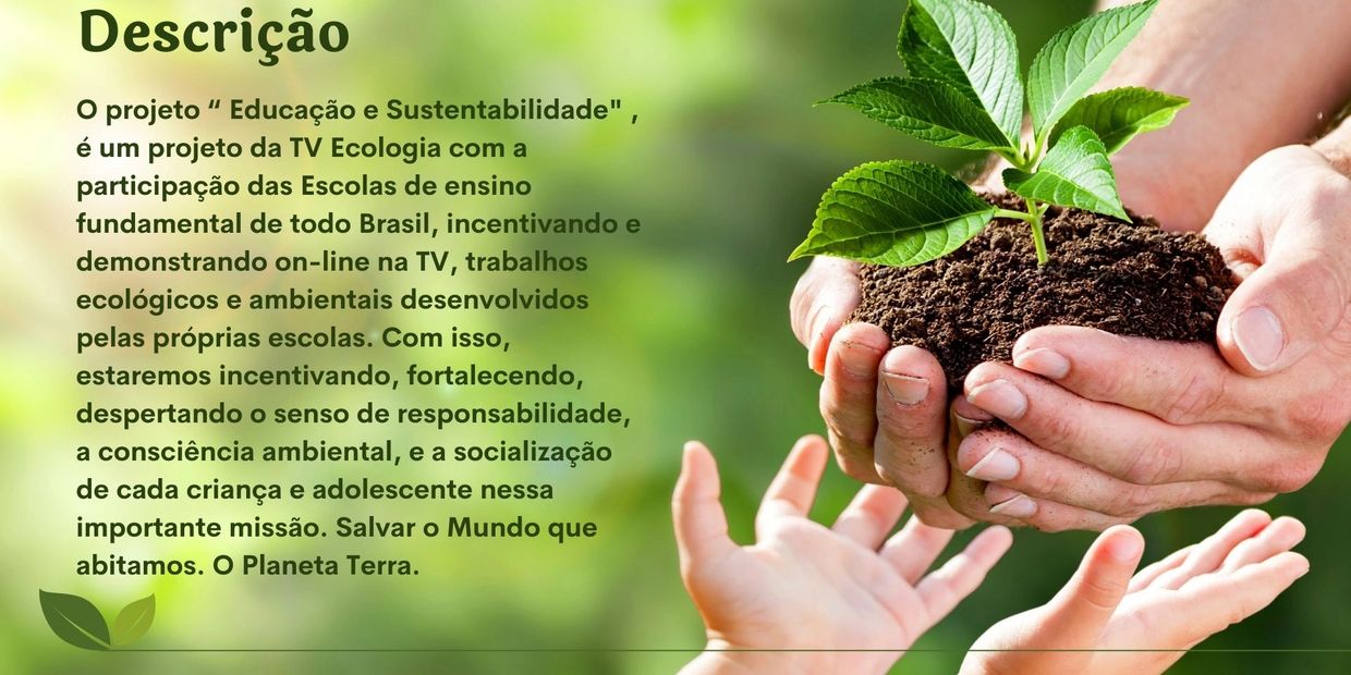 Hands holding a small plant, symbolizing education and sustainability in Brazil.